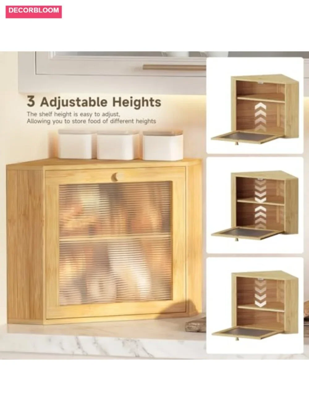 Corner Bamboo Bread Box Adjustable Storage